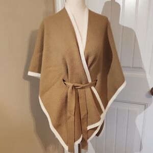 Ann Taylor Camel Cape with Ivory Trim